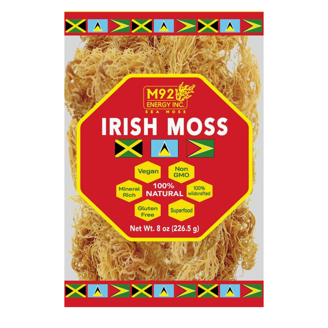 Package of Irish Moss with M92 Energy Inc branding on a white background
